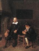 Interior with a smoking and a drinking man by a fire. Quirijn van Brekelenkam